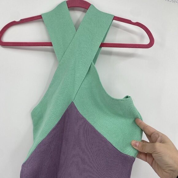 Le Superbe Dragon Fruit Purple Mint Ribbed Knit Halter Midi Dress Sz Small - Picture 7 of 14